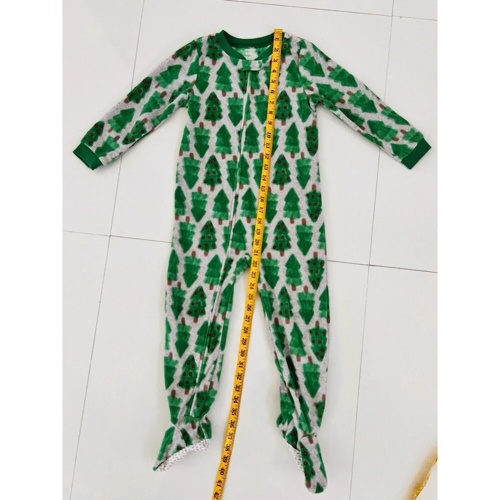 Fleece Footed Pajama Pjs One Piece Sleeper Christmas Tree Zip Footie Cozy 5T 5
